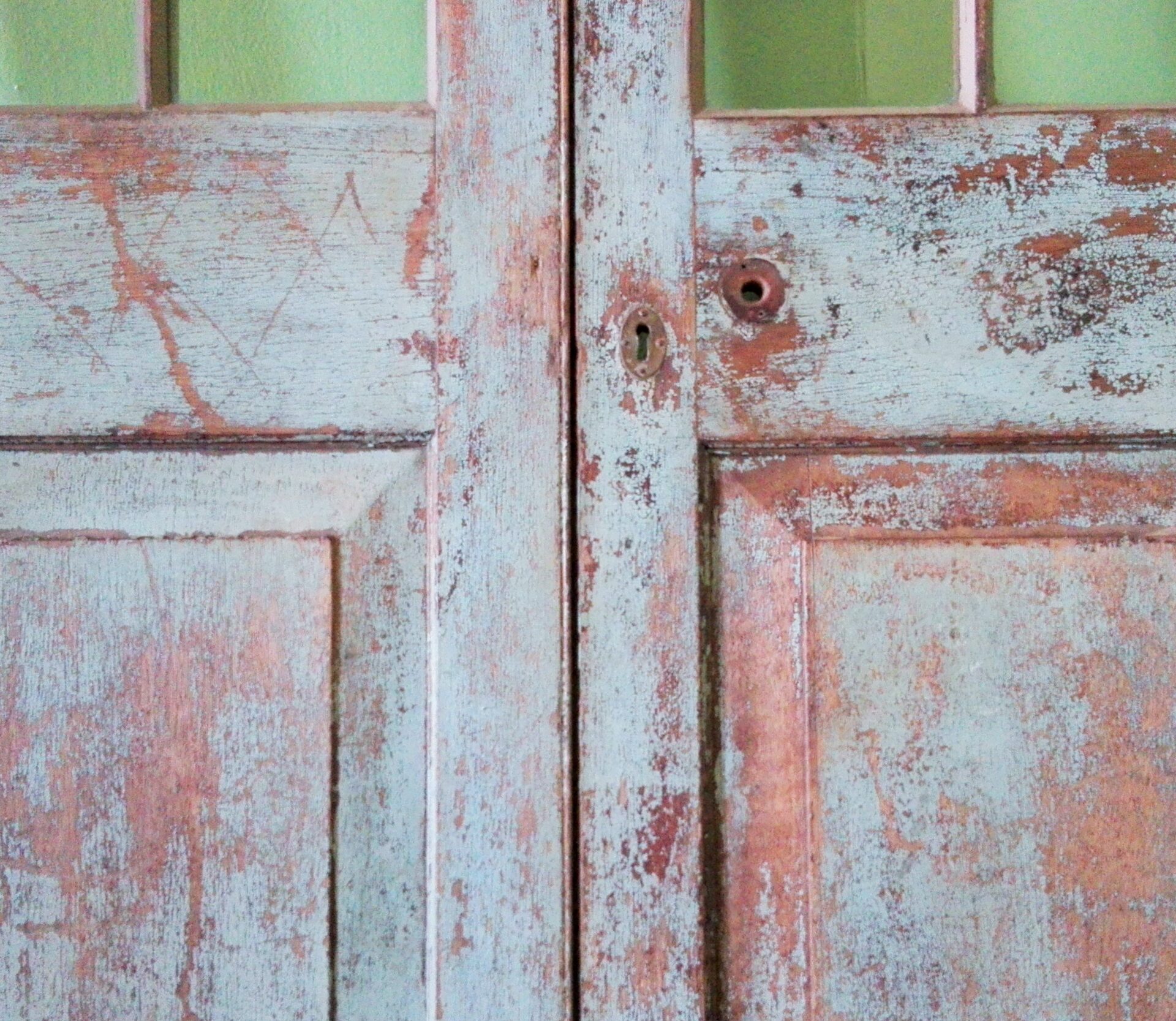 Painted 19th century Oregon pine door with fanlight