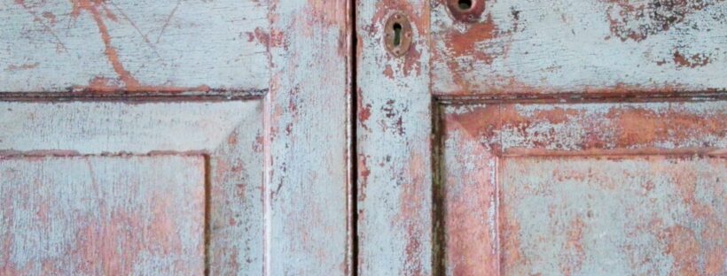 Painted 19th century Oregon pine door with fanlight