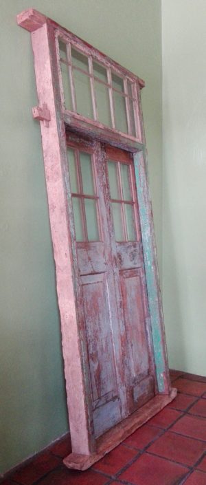 Painted 19th century Oregon pine door with fanlight