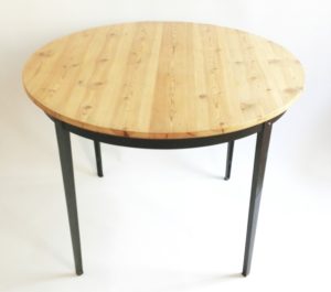 Metal and reclaimed 19th century Oregon pine round table