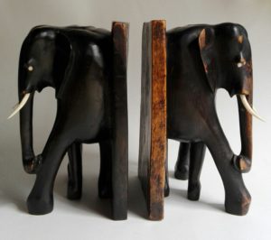 Ebony and bone elephant bookends