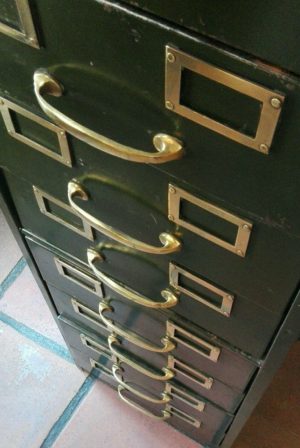 Metal filing cabinet with brass fittings circa 1930s