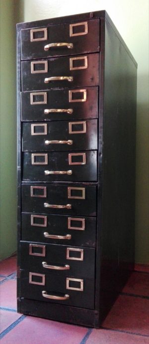 Metal filing cabinet with brass fittings circa 1930s
