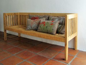 Bench made from reclaimed 19th century reclaimed Oregon pine